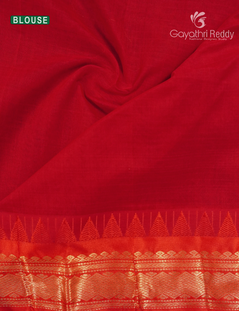 Pure Gadwal Cotton Saree in Orange and Red