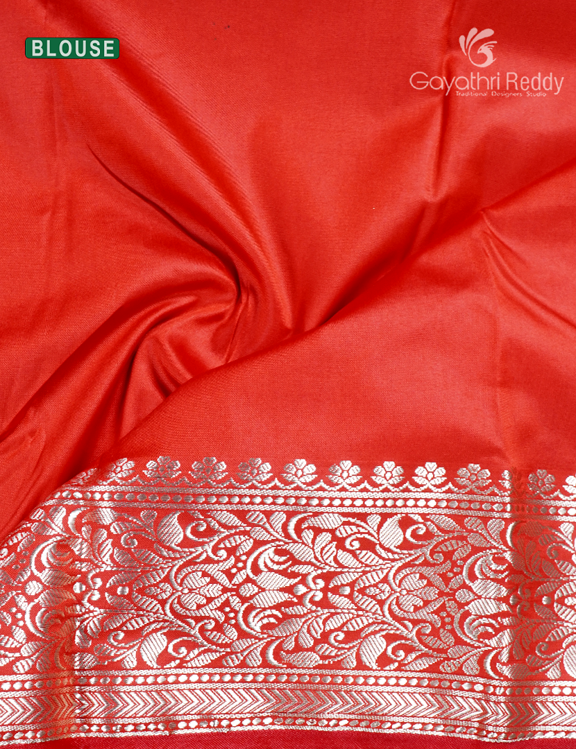 Semi Banaras Katan Silk Saree in Bottel Green and Orange  Re