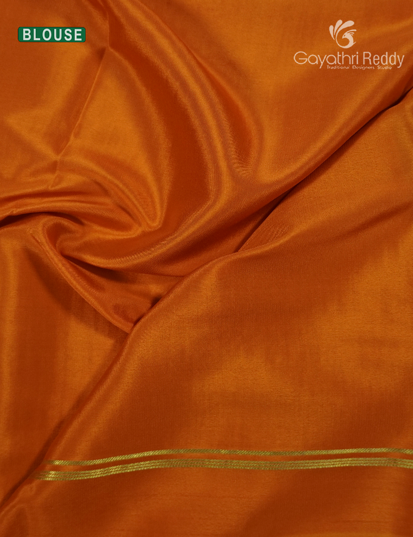 Pure Mysore Silk Saree in Sea Green and Rust Orange