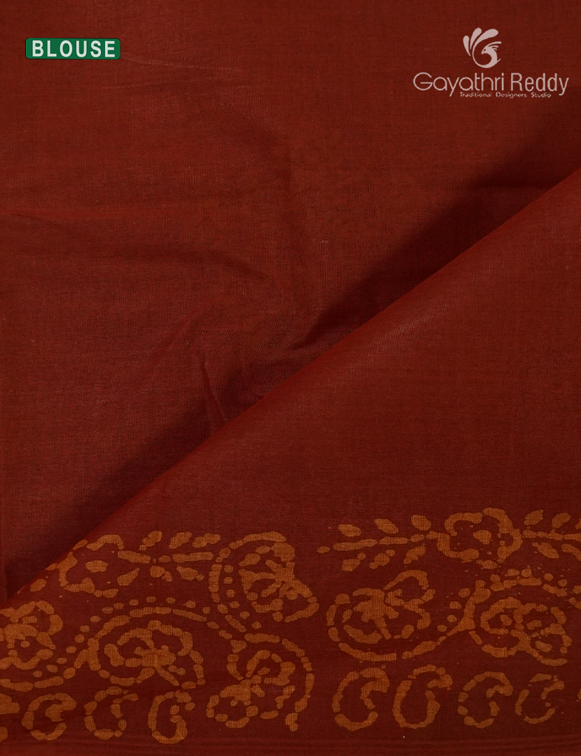 Cotton Batik Print Saree in Rust and Orange