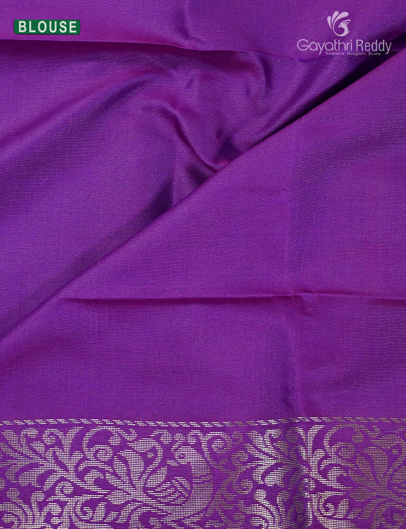 Semi Kanchipuran Silk Saree in Deep Peacock Blue and  Purple