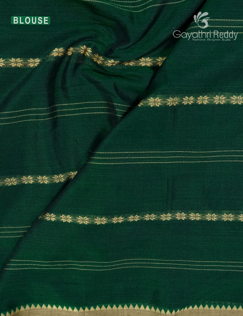 Pure Narayanpet Cotton Saree in Bottle Green