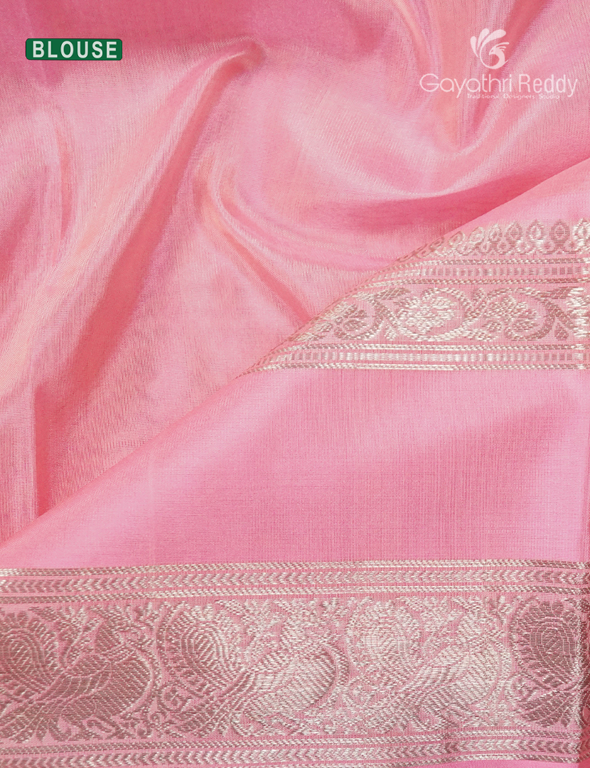 Pure Venkatagiri Silk Saree in Lime Yellow and Pastel Pink