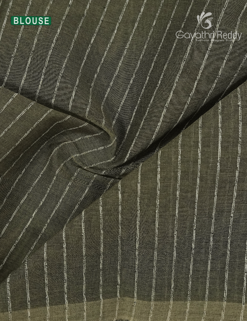 Pure Handloom Cotton Saree in Deep Olive Grey