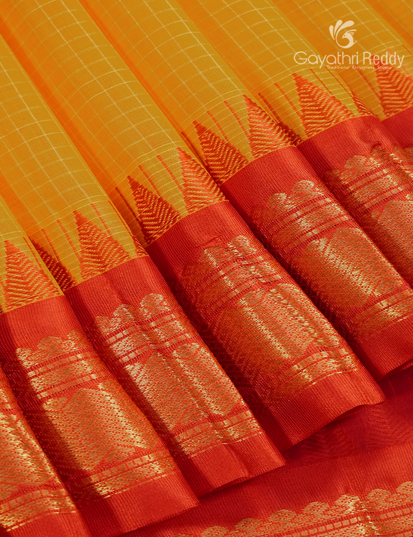 Pure Gadwal Cotton Saree in Yellow and Red