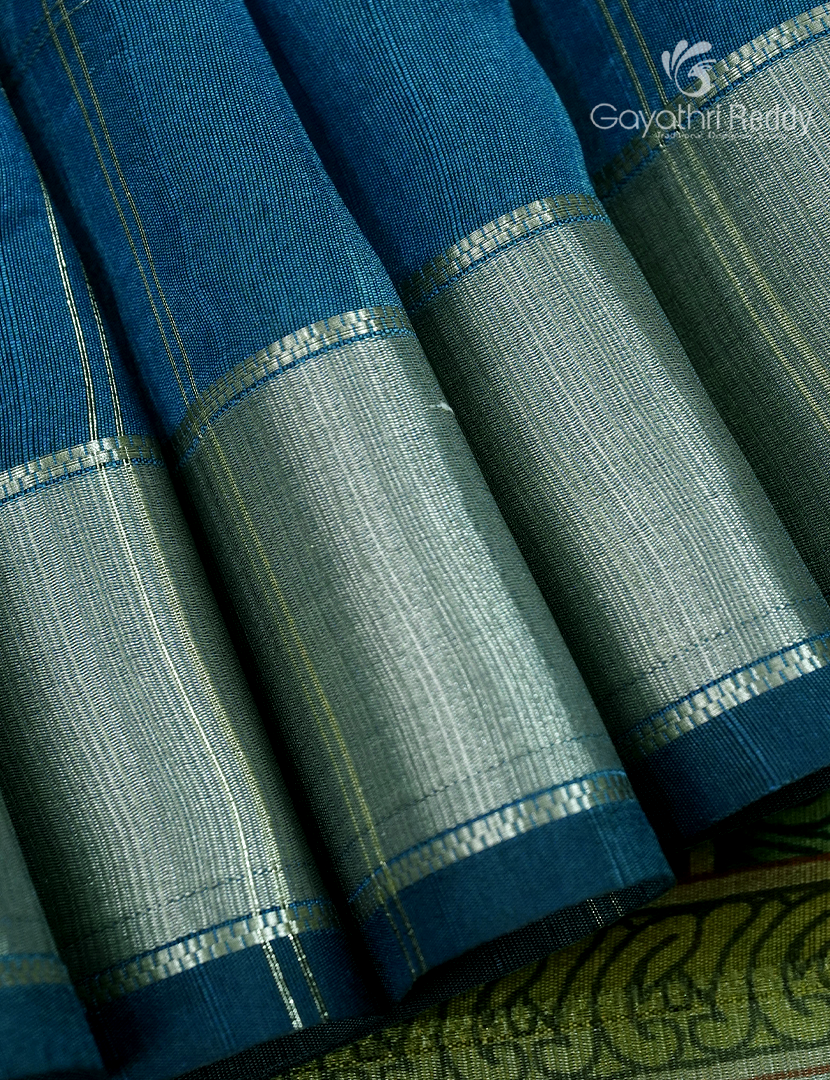 Semi Tussar Saree in Peacock Blue