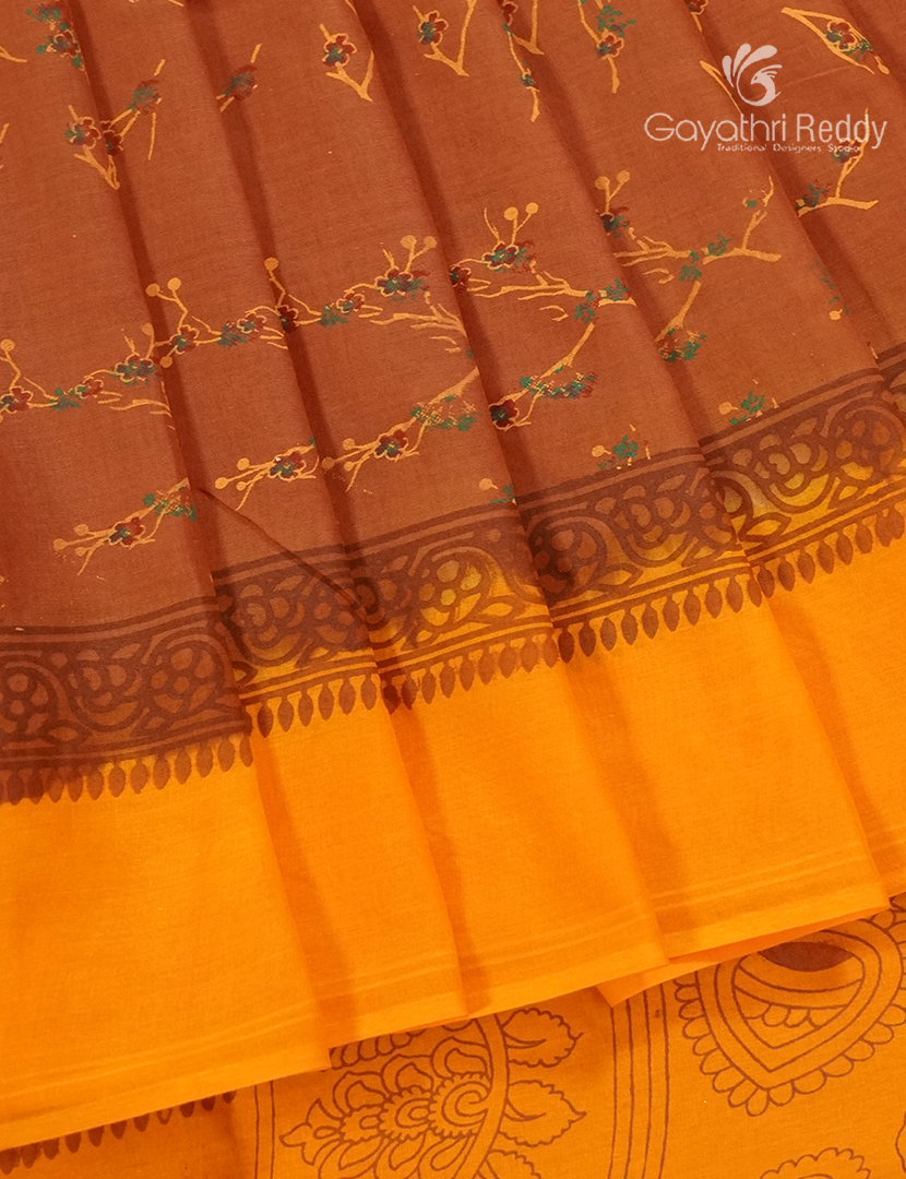 Pure Mul Mul Cotton Saree in Deep Mustard and Turmeric