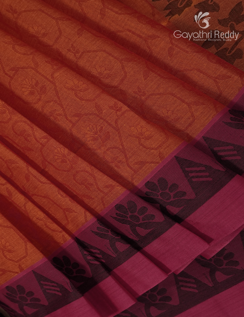 Pure Kanchi Cotton Saree in Orange