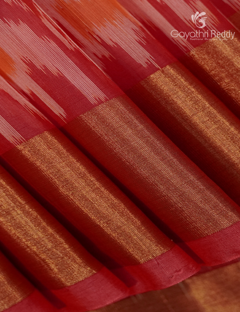 Kanchipuram Sico Saree in Black and Peachish Orange