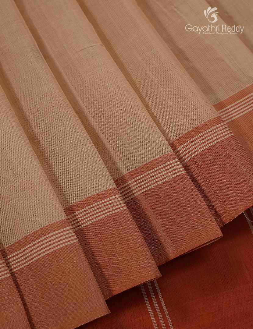 Pure Kanchi Cotton Saree in Beige and Red