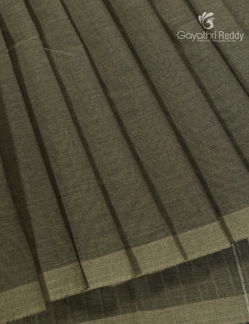 Pure Handloom Cotton Saree in Deep Olive Grey
