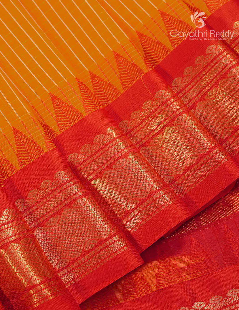 Pure Gadwal Cotton Saree in Orange and Red