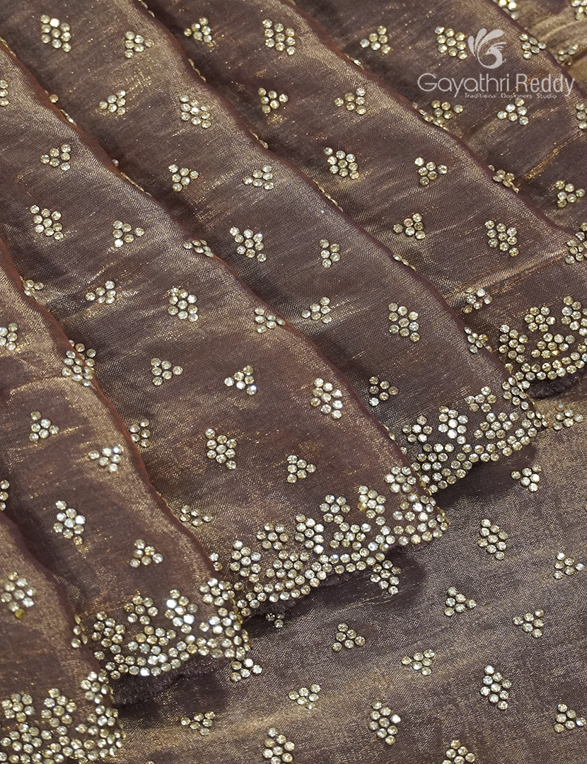 Organza Fancy Saree in Pastel Olive Green