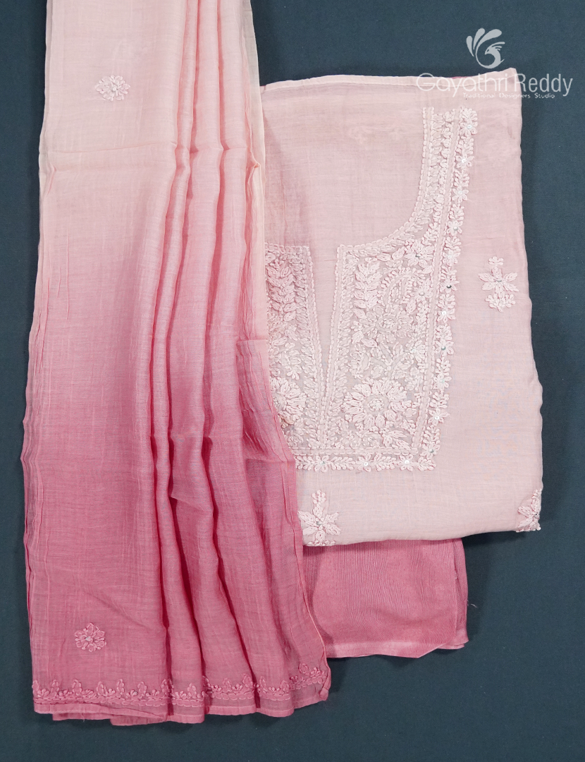 Dress Material 3 Piece Set in Baby Pink and Onion Pink
