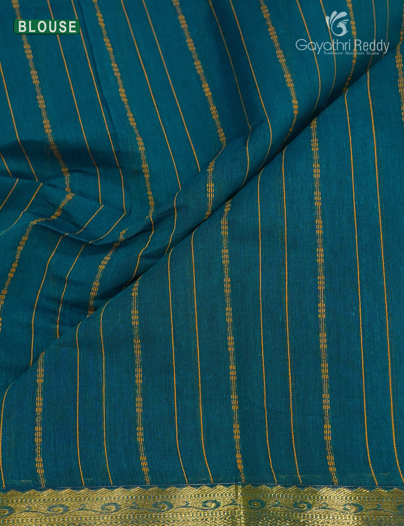 Pure Kanchi Cotton Saree in Deep Peacock Blue