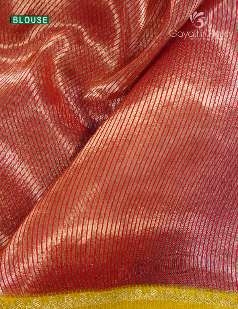 Pure Maheshwari Silk Saree in Mango Yellow and Rani Pink