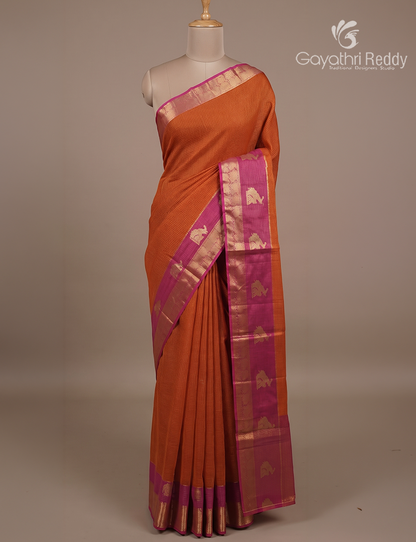 Semi Mysore Silk Saree in Orange and Pink
