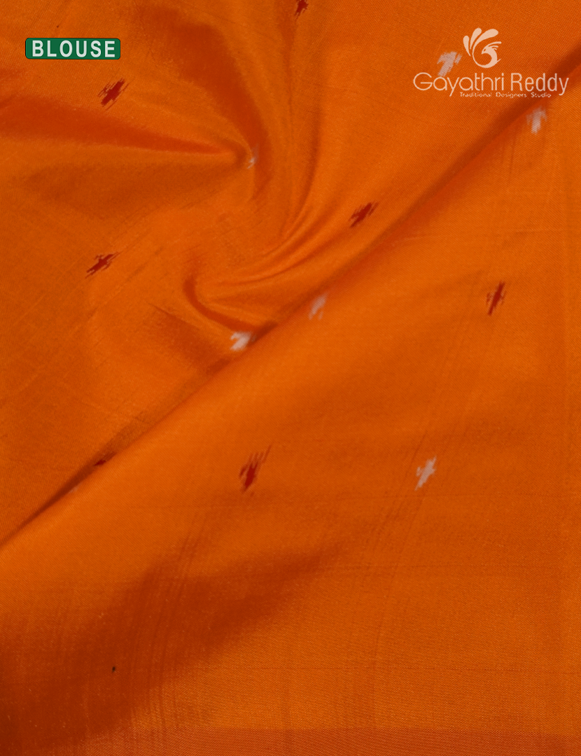 Pure Ikat Silk Saree in Orange and Purple