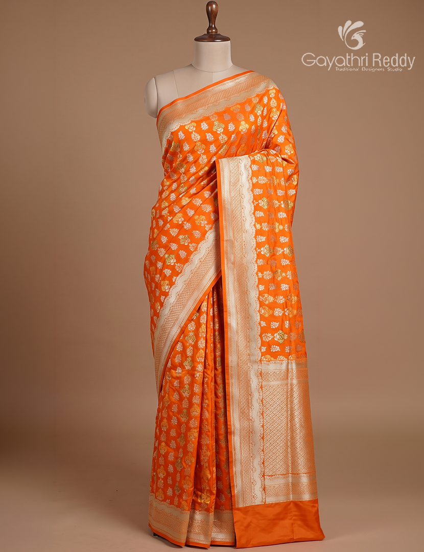 Pure Banaras Katan Silk Saree in Orange