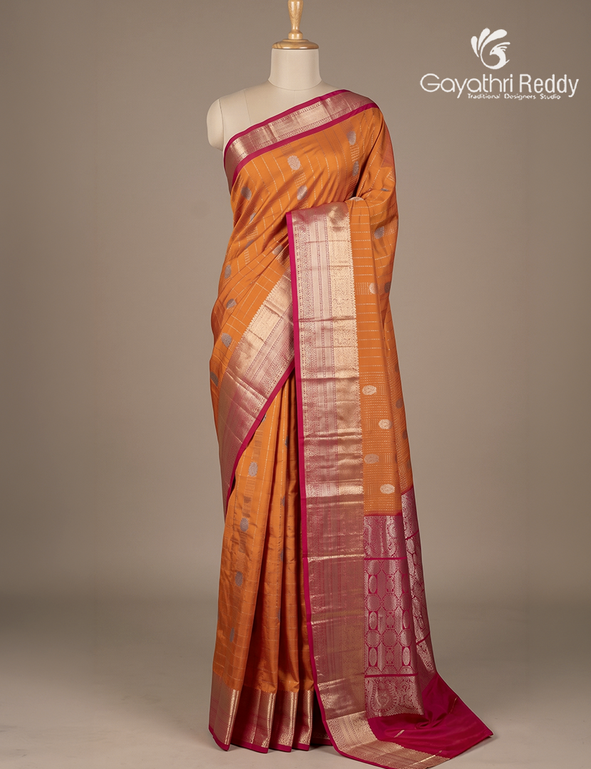 Pure Kanchipuram Silk in Rust Orange and Rani Pink