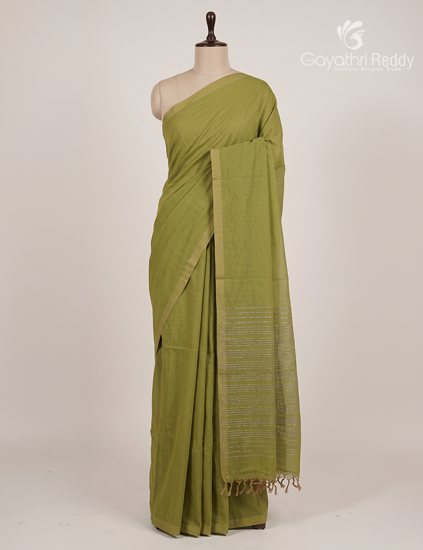 Pure Handloom Cotton Saree in Pista Green