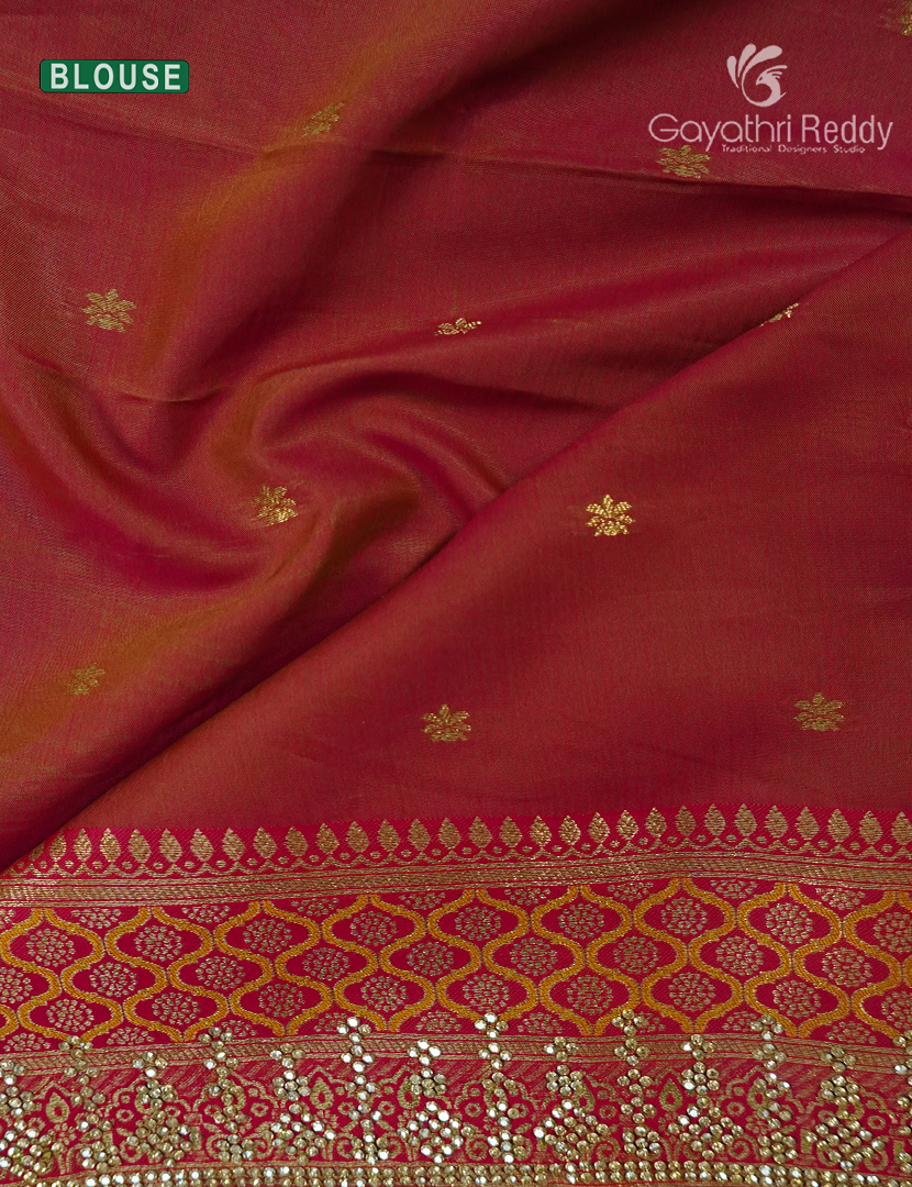 Semi Kanchipuram Silk Fancy  Saree in Mehendi Green  and Rust