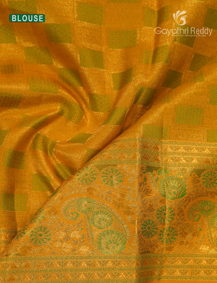 Pure Kanchipuram Bridal Silk Saree in Sea Green and Golden Yellow ( Brocade )