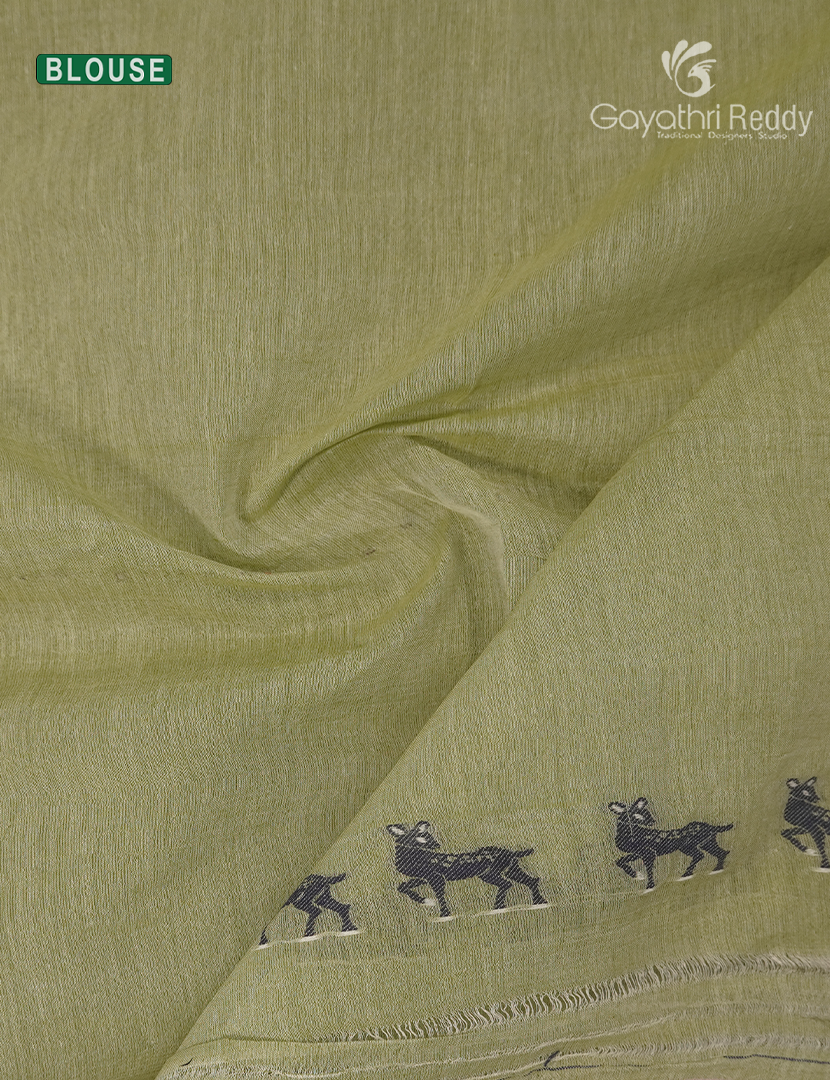 Jamdani Cotton Saree in Light Olive Green