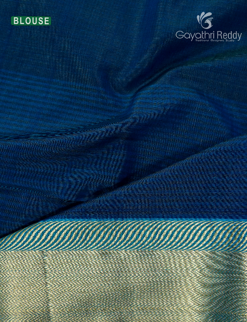 Pure Chanderi Sico Saree in Parrot Green and Navy Blue