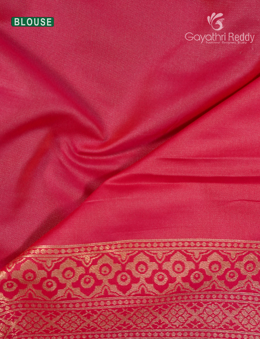 Semi Kanchipuram Art Silk Saree in Cream and Deep Pink