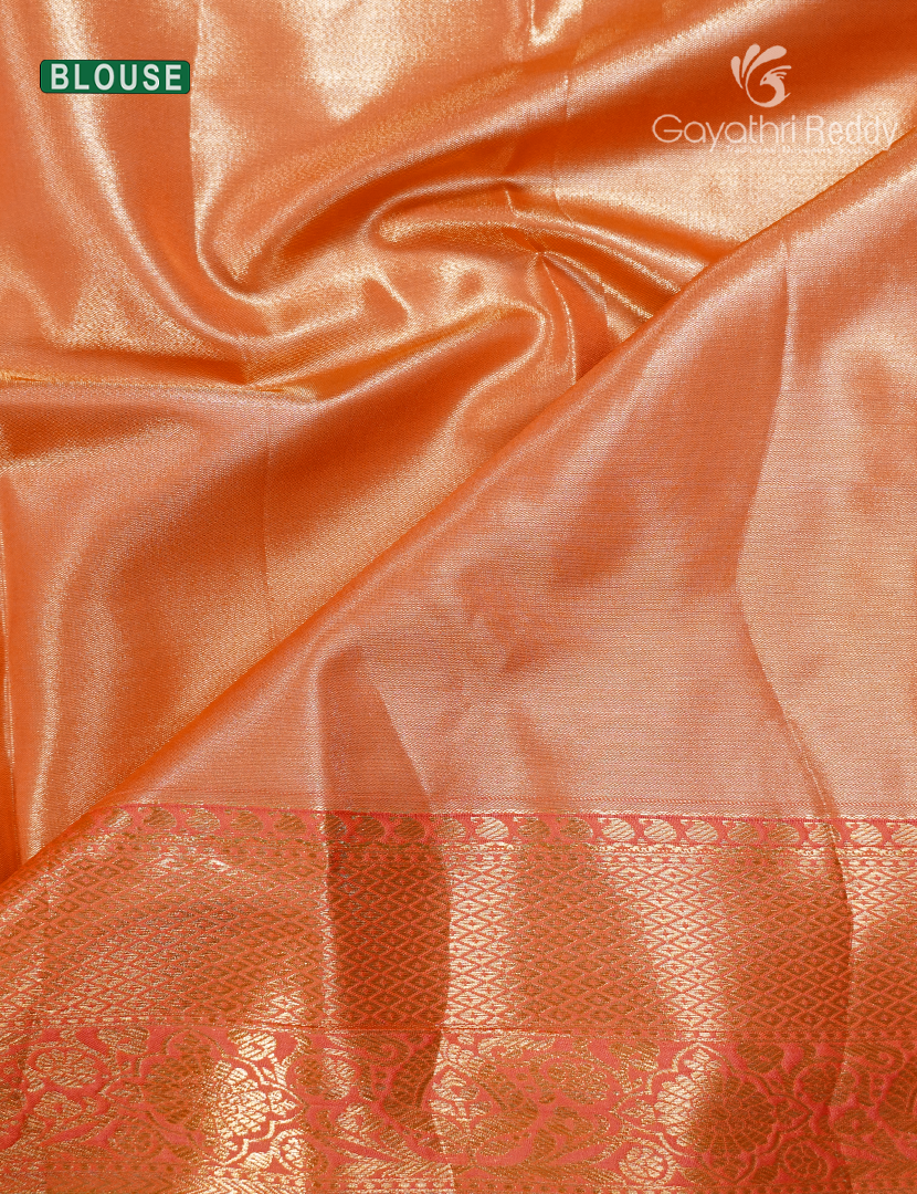 Semi Kanchipuram Silk Saree in Golden Cream and Peach