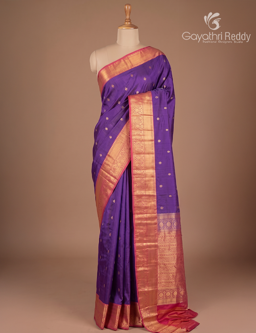 Semi Kanchipuram Silk Saree in Purple and Rani Pink