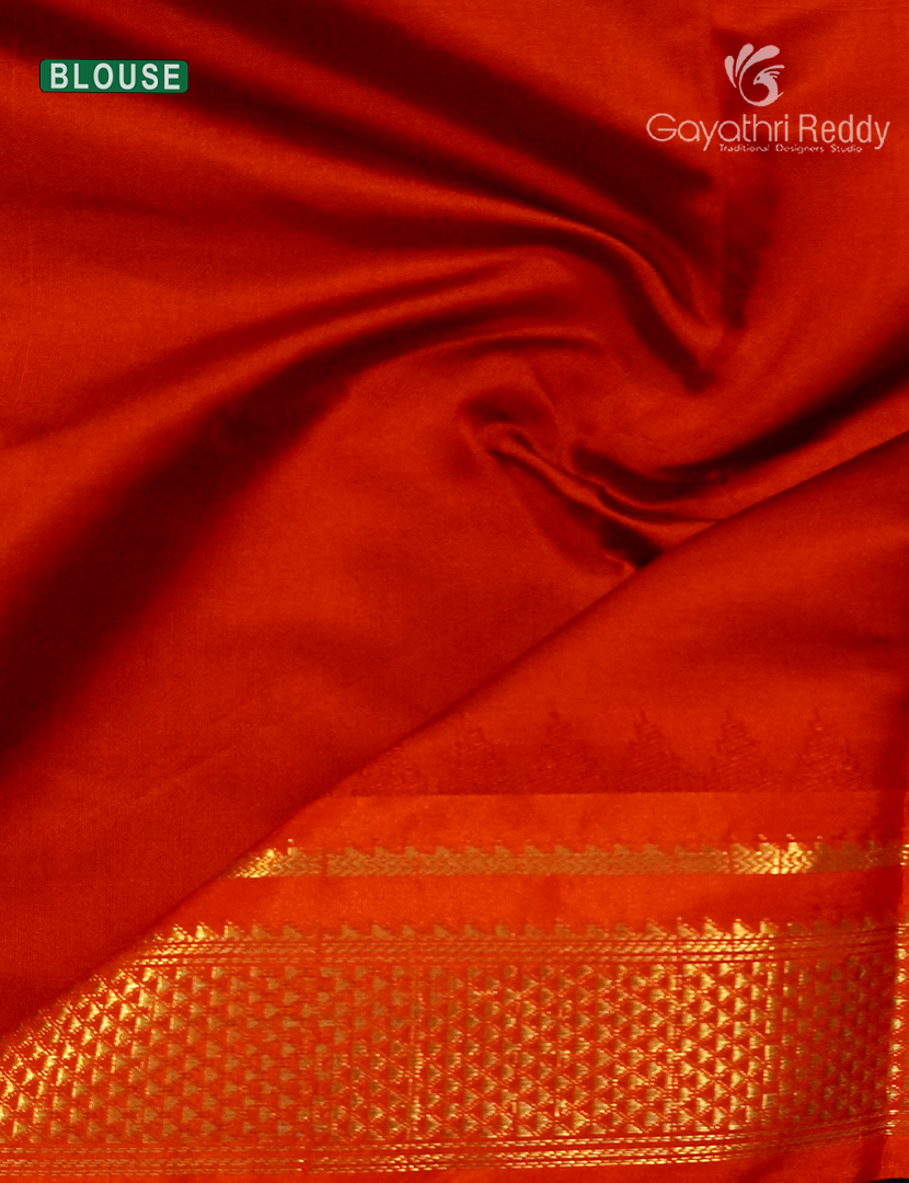 Semi Gadwal Saree in Deep Navy Blue and Red