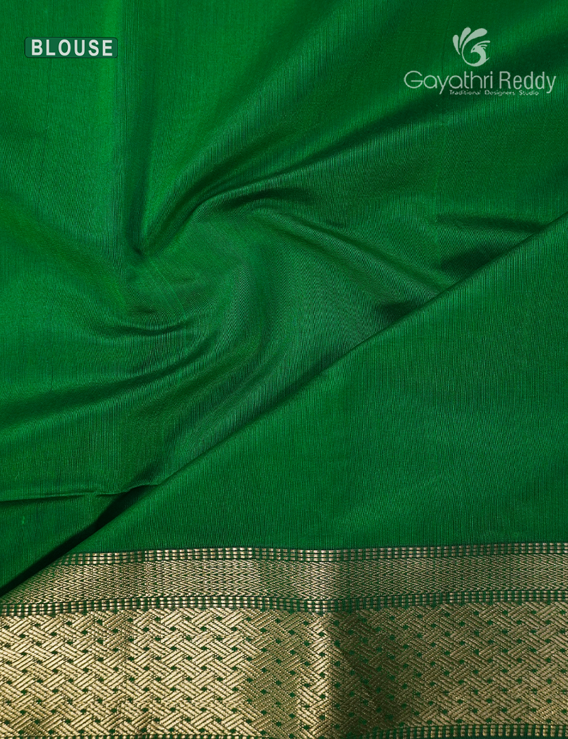 Pure Chanderi Sico Saree in Deep Mustard and Parrot Green