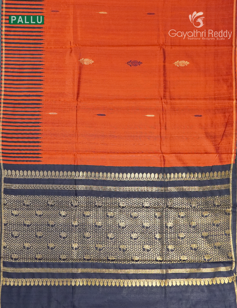 Pure Khadi Pattu Saree in Orange and Deep Elephant Grey