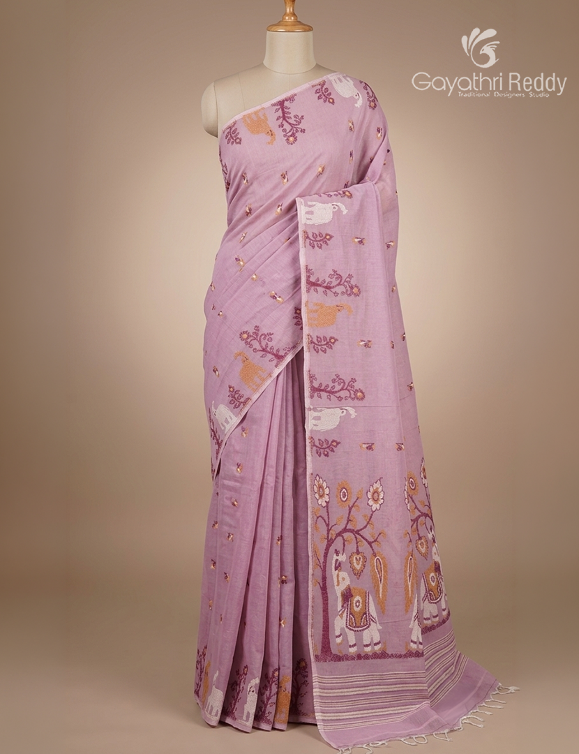 Jamdani Cotton Saree in Baby Pink