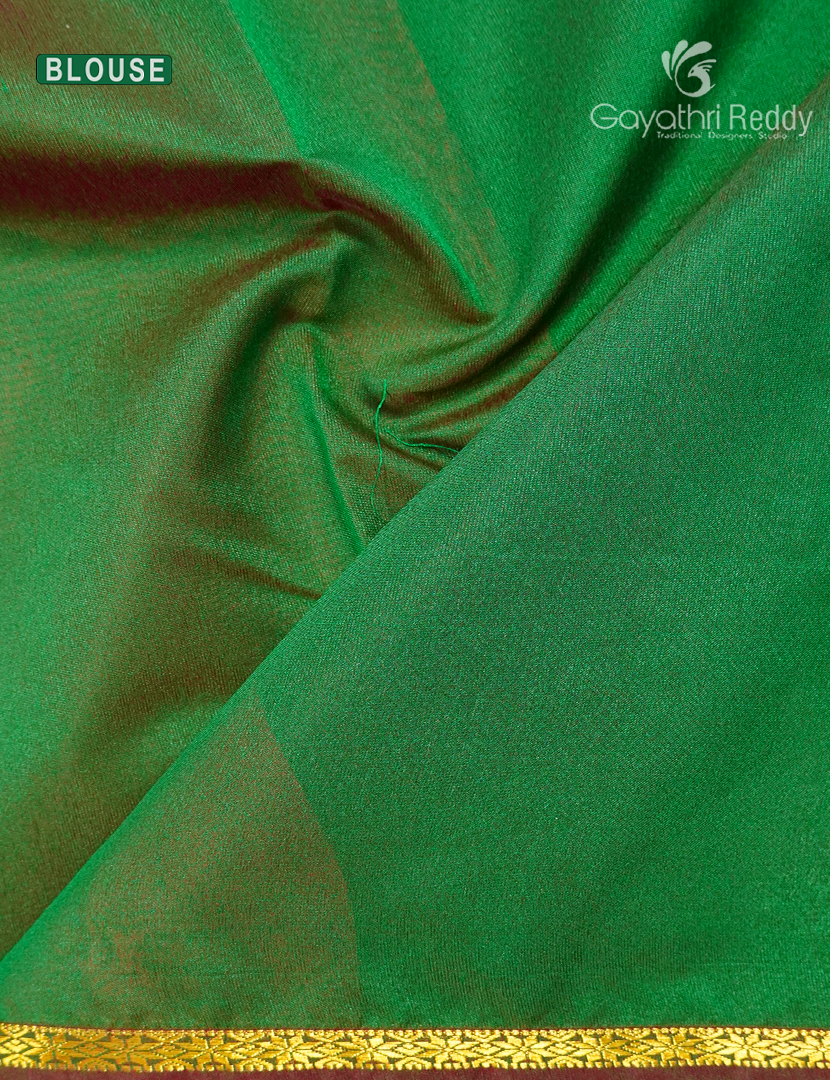Silk Cotton Saree in Ruby Pink and Parrot Green