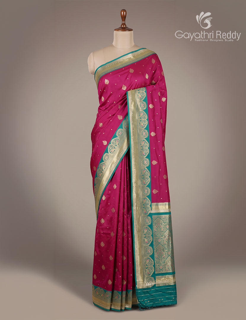 Semi Kanchipuram Silk Fancy Saree in Deep Magenta and Deep Rama Green