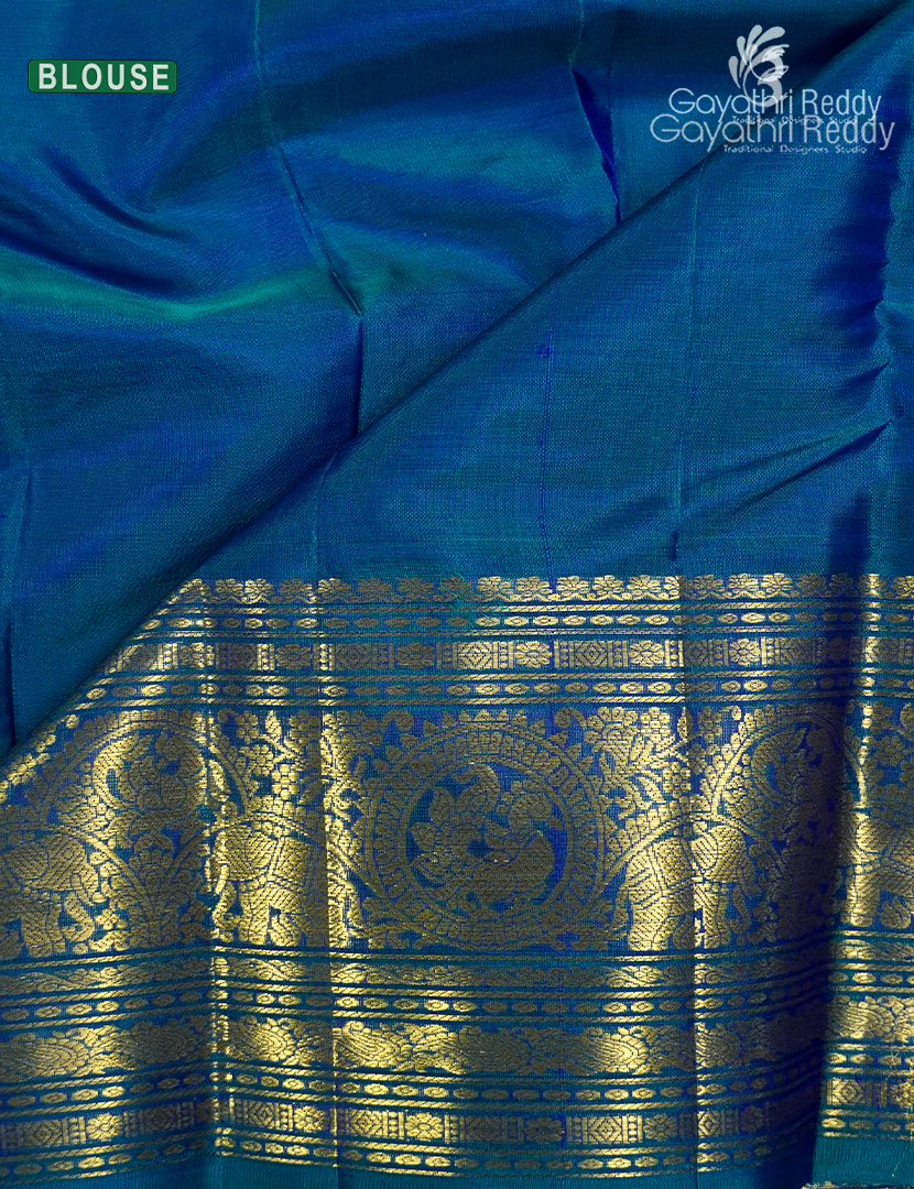 Pure Kanchi Vintage Saree in Lavender and Deep Peacock Blue