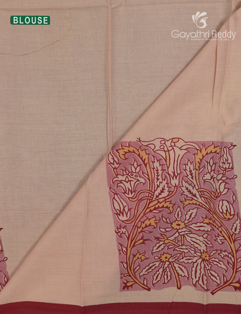 Pure MulMul Cotton Saree in Beige and Deep Rust
