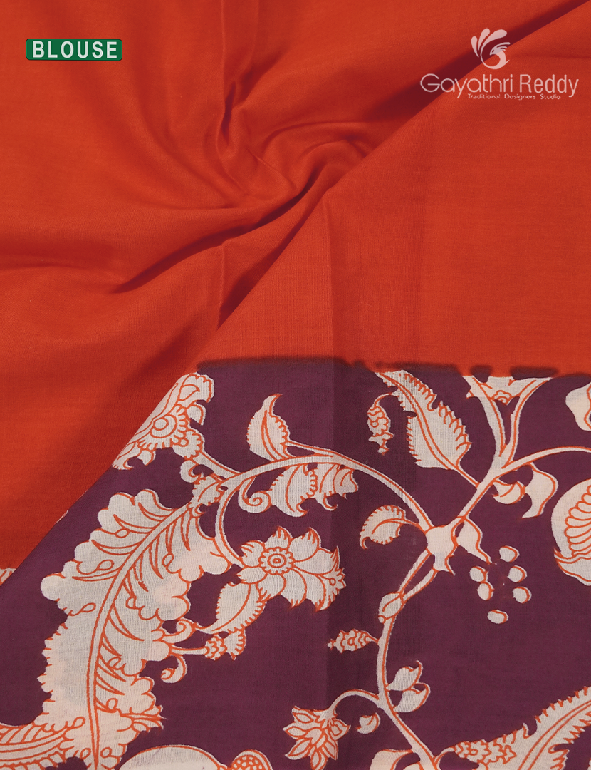 Munga Cotton Saree in Deep Wine and Orange
