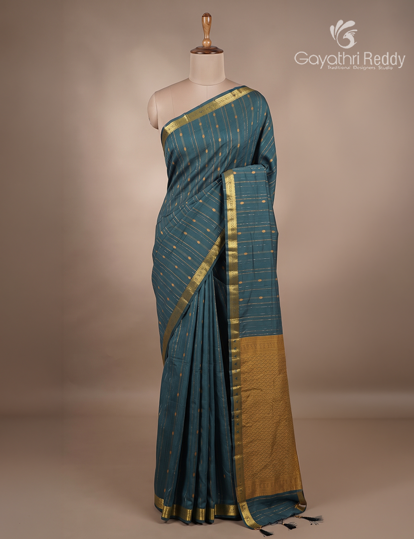 Pure Kanchi Cotton Saree in Deep Peacock Blue