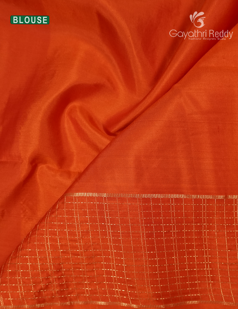Pure  Kanchipuram Vintage Silk Saree in Mint Green and Orange
