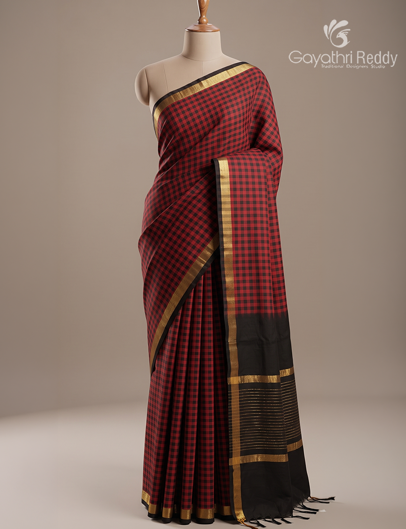 Pure Arani Sico Saree in Red and Black