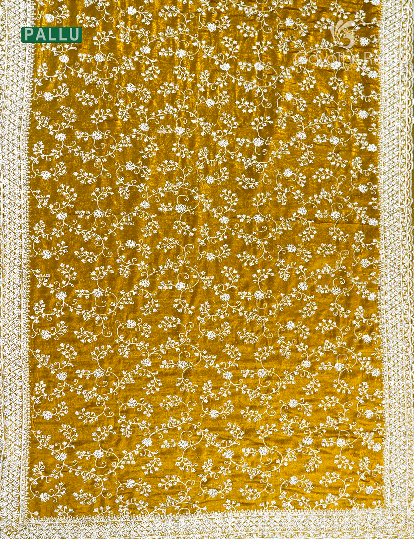 Tissue Fancy Saree in Dry Mehendi Green