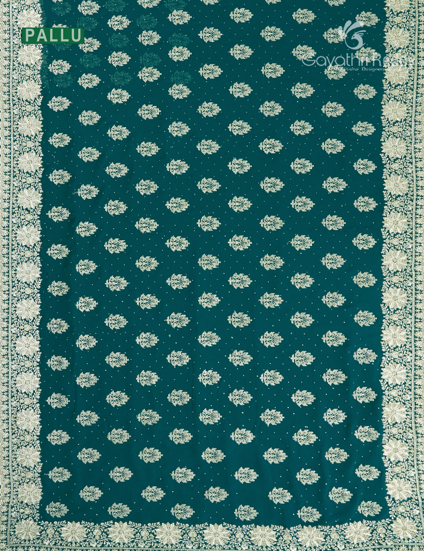 Georgette Fancy Saree in Rama Green