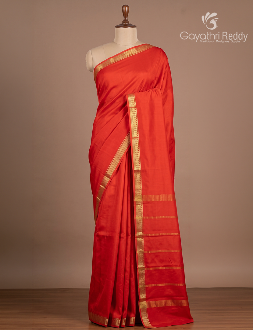 Pure Mysore Silk Saree in Rust Red