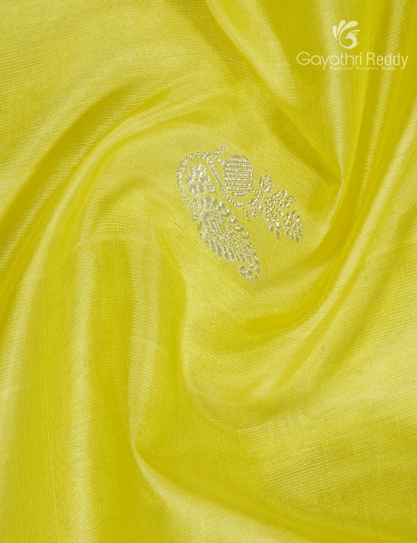 Pure Venkatagiri Silk Saree in Lime Yellow and Pastel Pink