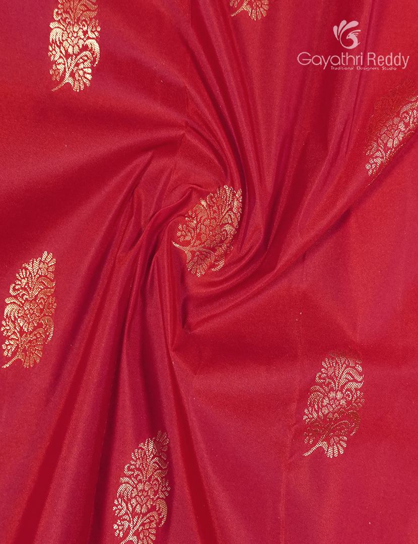 Semi Kanchipuram Silk Saree Cherry Red and Deep Peacock Blue