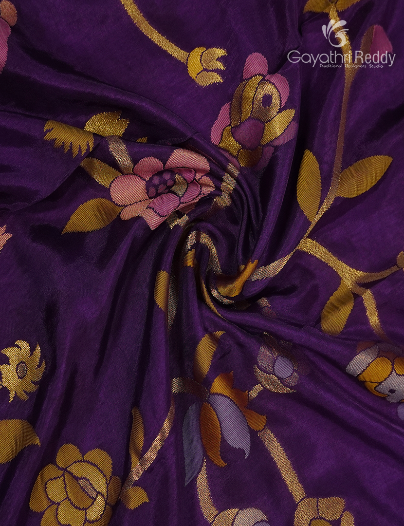 Pure Satin Silk Saree in Deep Violet